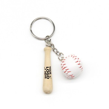 Baseball Keychain with Wooden Bat